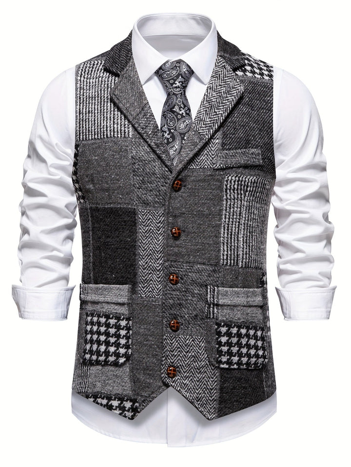Saverse - Colete em tweed com Padrão em Espinha de Peixe em Patchwork