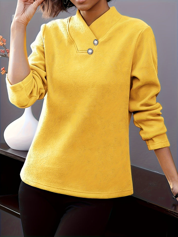 Bonya - Top Casual De Manga Comprida Com Decote Em V
