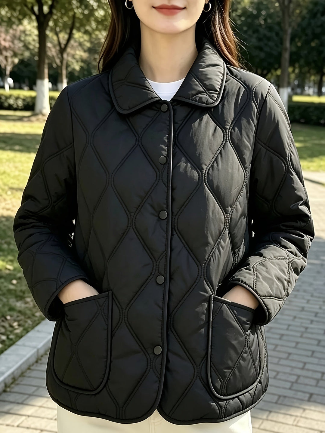 Laurelle - Casaco Acolchoado De Corte Largo Elegante E Chique