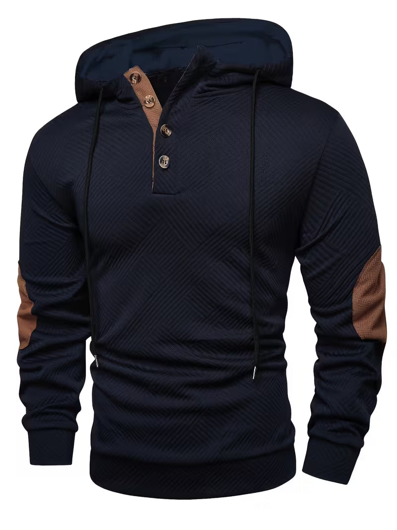 Alejandro - Camisola Com Capuz Texturada e Remendos Contrastantes Nos Cotovelos