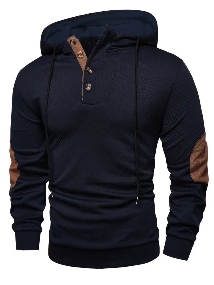 Alejandro - Camisola Com Capuz Texturada e Remendos Contrastantes Nos Cotovelos