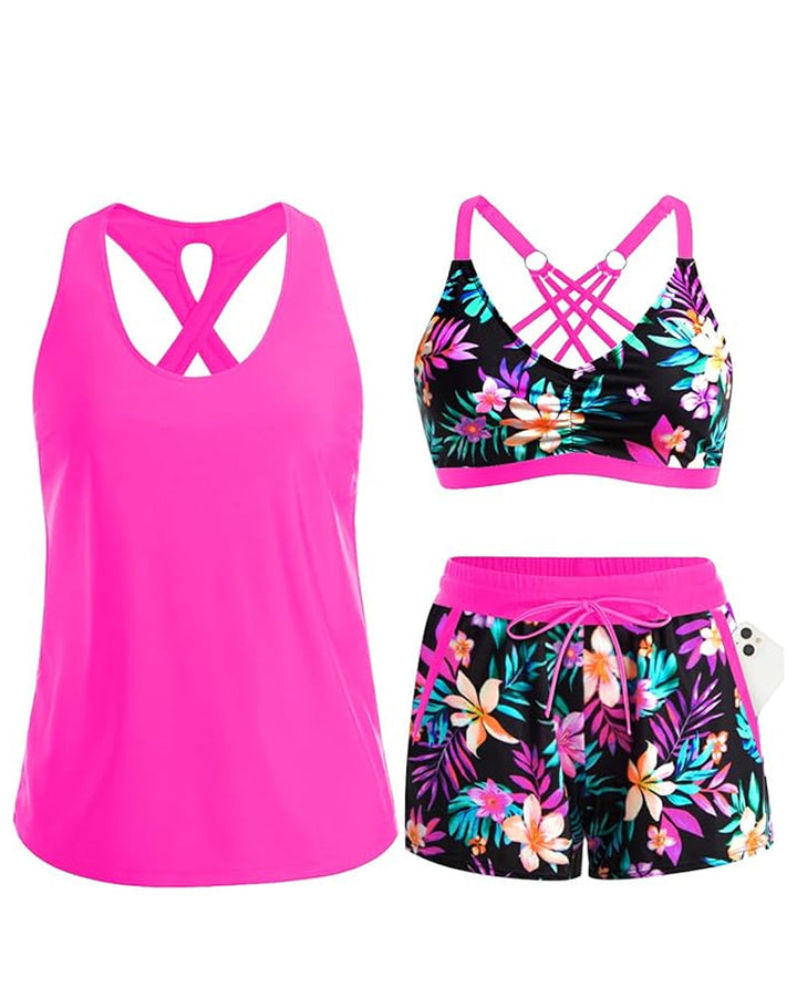 Meaghan - Conjunto De Três Peças Tankini E Saída De Praia