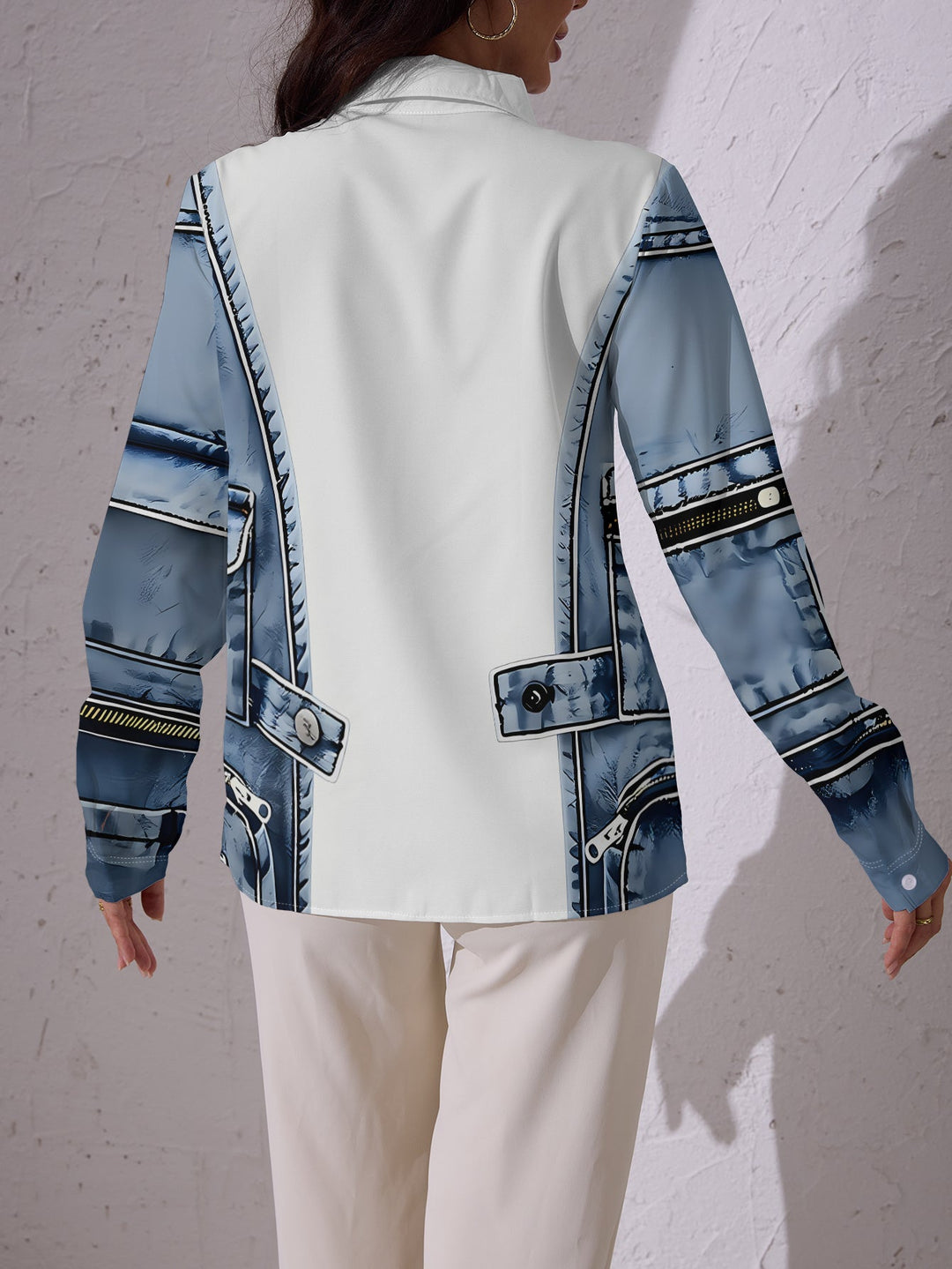 Alfiya - Camisa De Manga Comprida Com Bolso De Colete Em Ganga