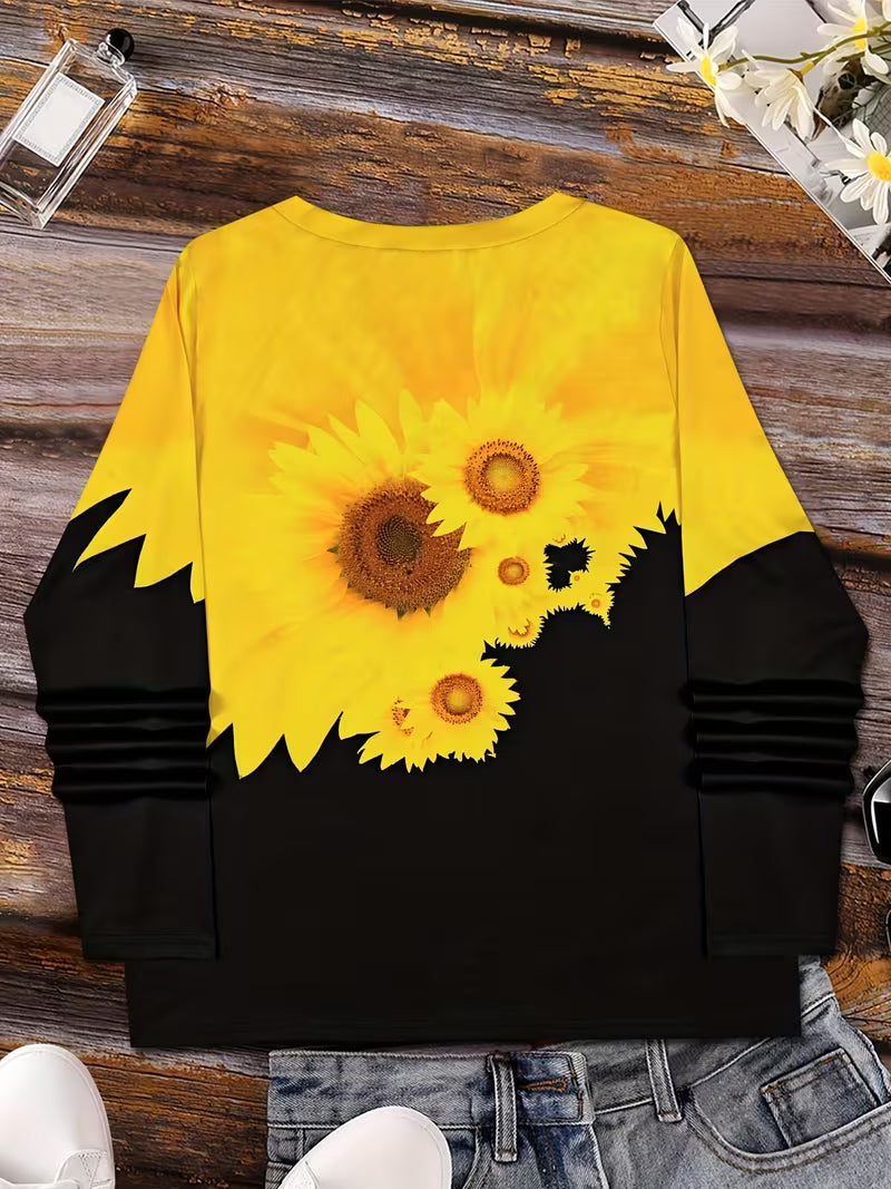 Olina - Camisola De Manga Comprida Com Estampado De Girassóis
