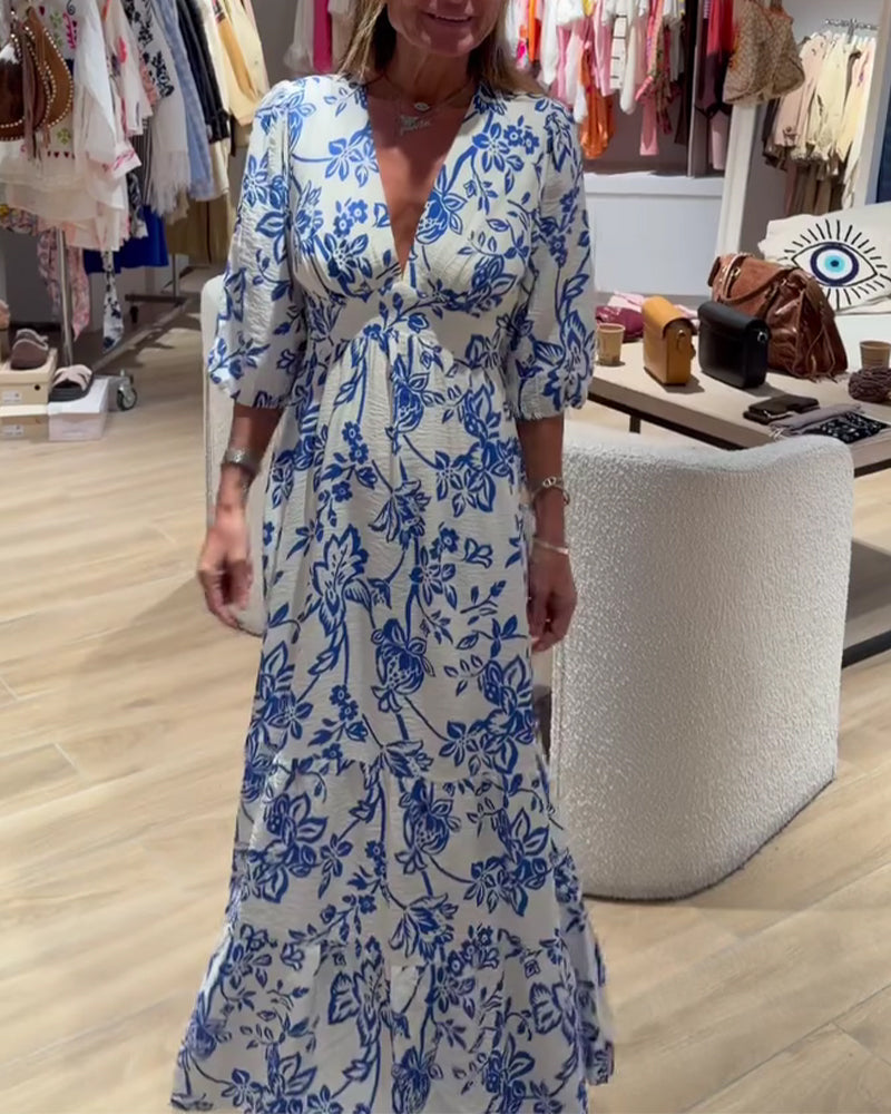 Lyssia - Vestido Longo Elegante Com Padrão Floral
