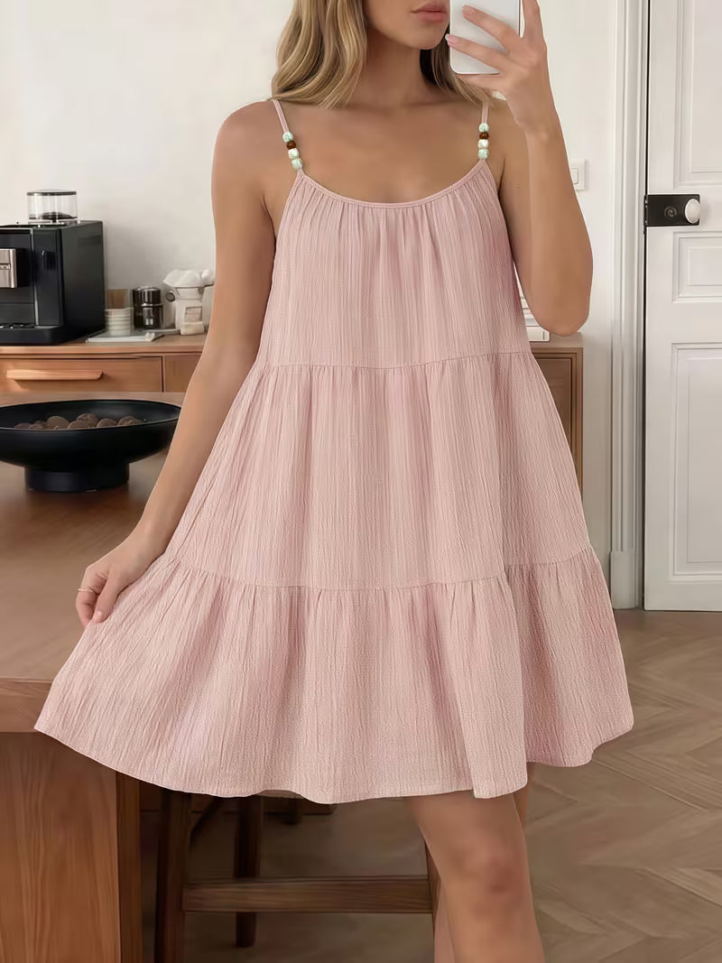 Masley - Mini Vestido de Corte Largo Com Alças Finas
