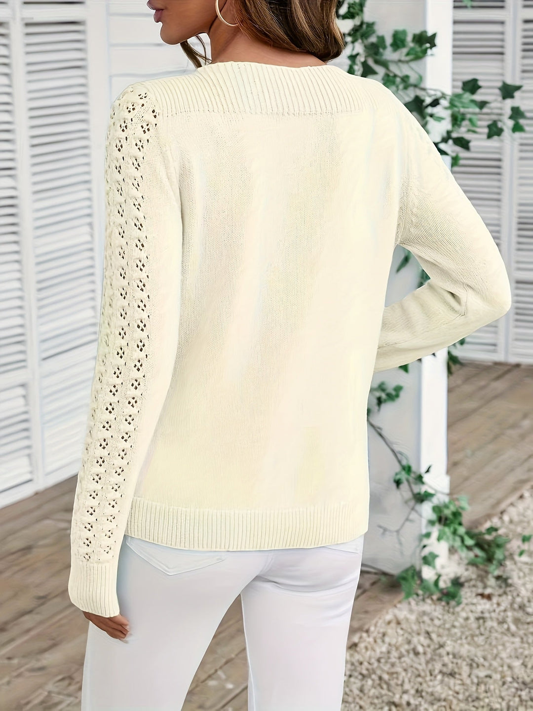 Pauliina - Camisola Casual De Manga Comprida Com Decote Em Forma De U