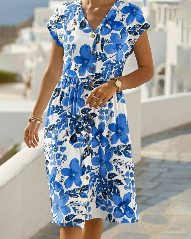 Sinera - Vestido Com Estampado Floral e Mangas Curtas