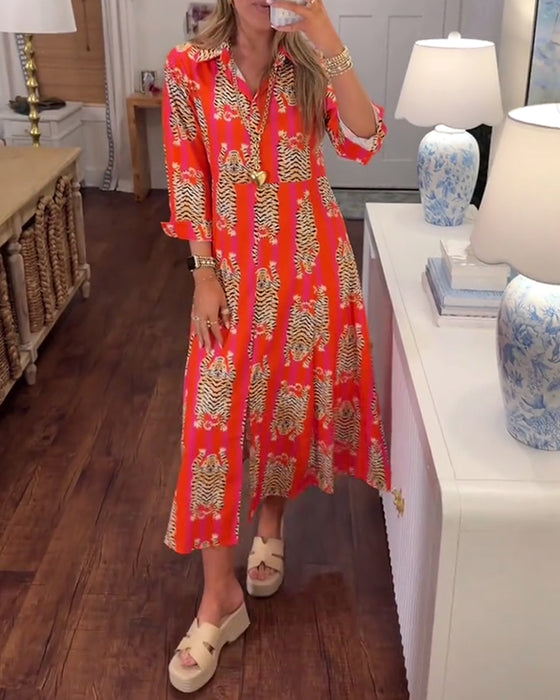 Sinney - Vestido Maxi Estampado De Manga Comprida