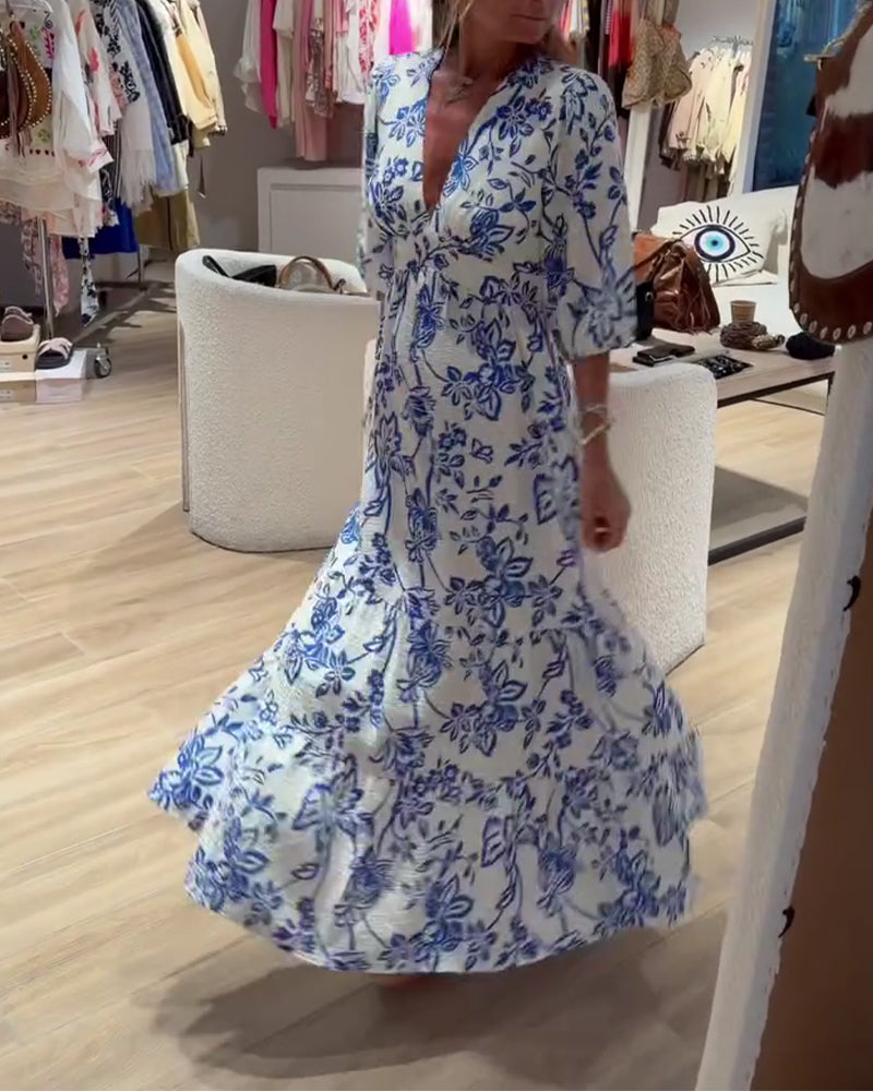Lyssia - Vestido Longo Elegante Com Padrão Floral