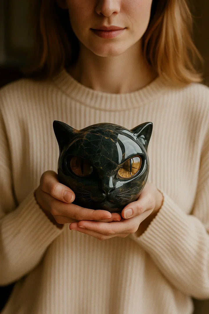 Nyxcharm - Escultura De Cabeça De Gato Preto Místico