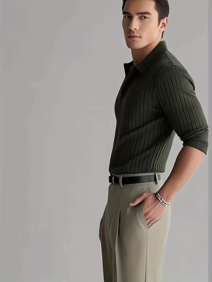 Kaeran – Pulover Polo Elegant Din Tricot Cu Nervuri