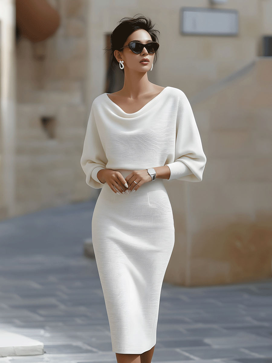 Amyy - Vestido Midi Elegante De Manga Comprida