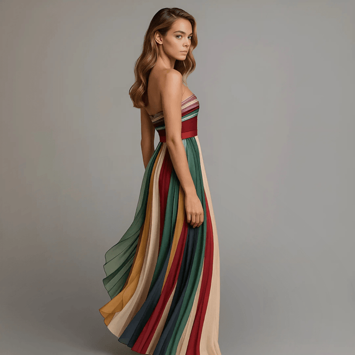 Nilianza - Vestido Maxi Colorido Sem Mangas