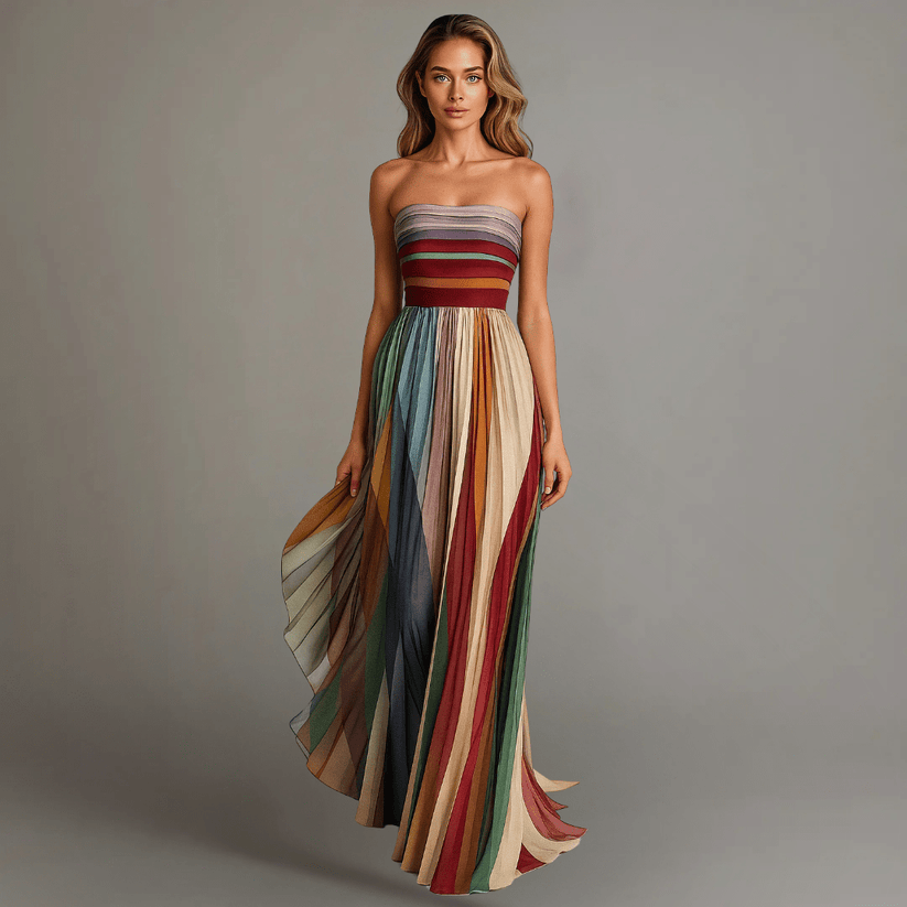 Nilianza - Vestido Maxi Colorido Sem Mangas