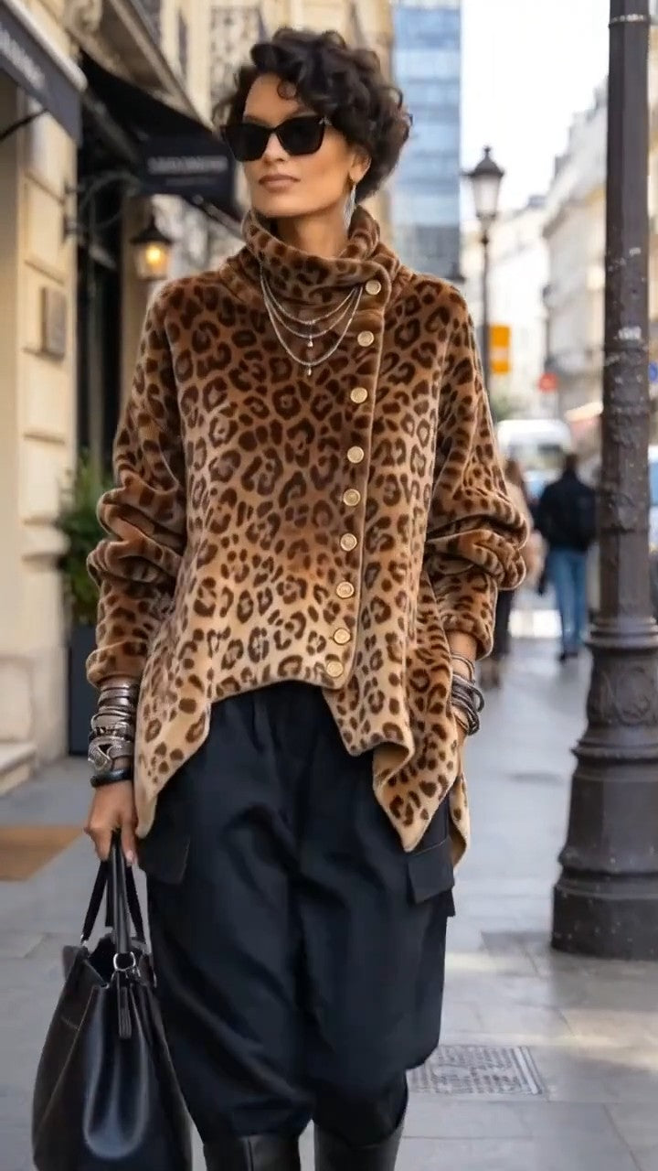 Lyrona - Blusa De Manga Comprida Com Padrão De Leopardo