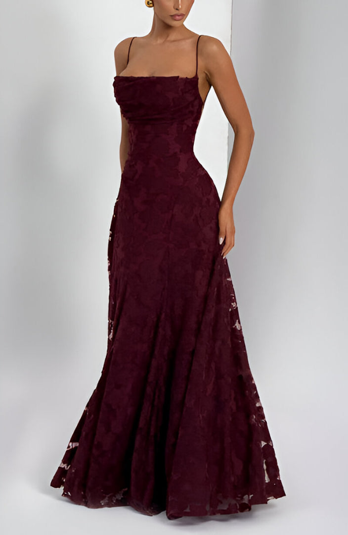 Alona - Vestido Maxi De Renda Floral Com Alças Finas