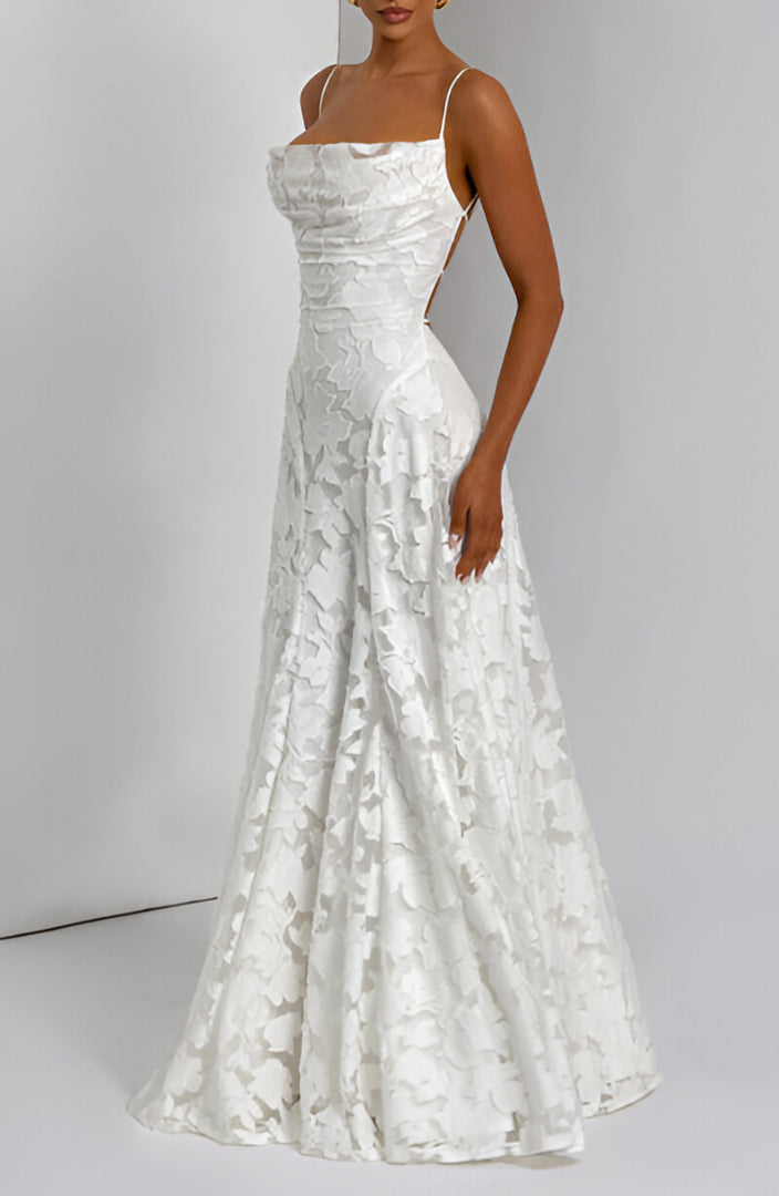 Alona - Vestido Maxi De Renda Floral Com Alças Finas