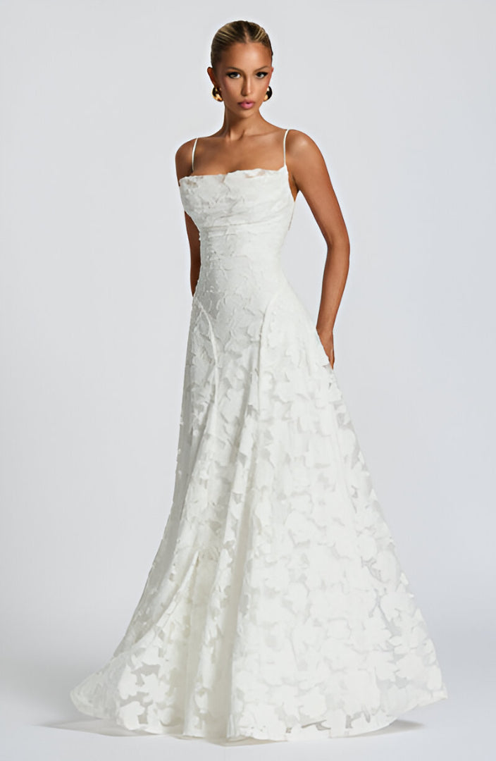 Alona - Vestido Maxi De Renda Floral Com Alças Finas