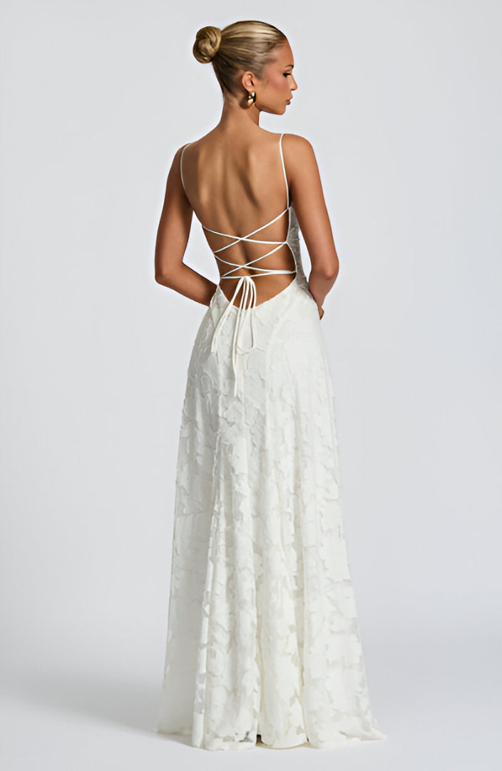 Alona - Vestido Maxi De Renda Floral Com Alças Finas