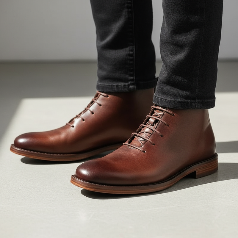 Milovans - Botas De Cano Curto Em Pele, Com Atacadores E Biqueira Redonda