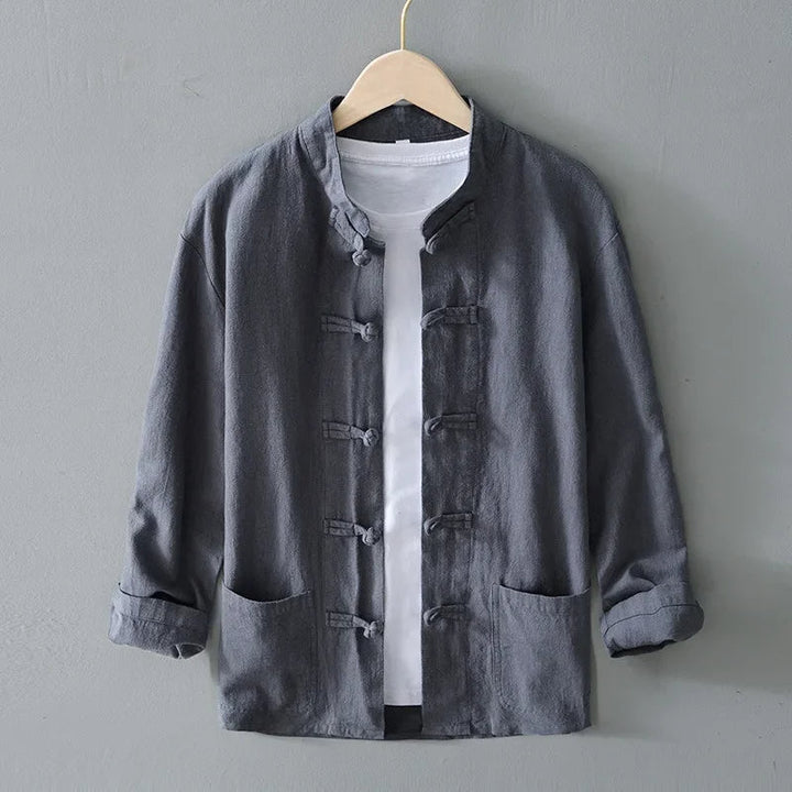 Ffinian - Camisa Mandarim De Algodão E Linho