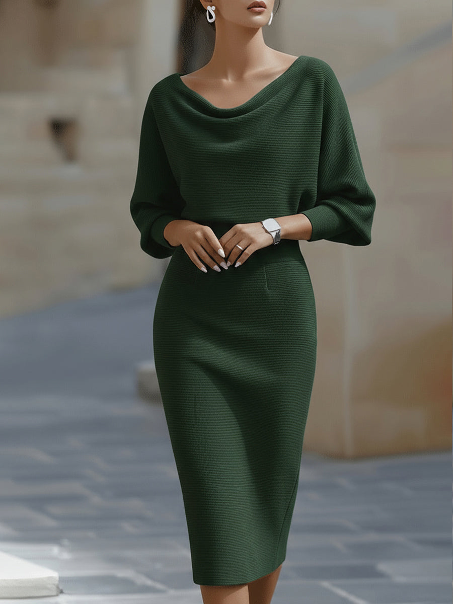 Amyy - Vestido Midi Elegante De Manga Comprida