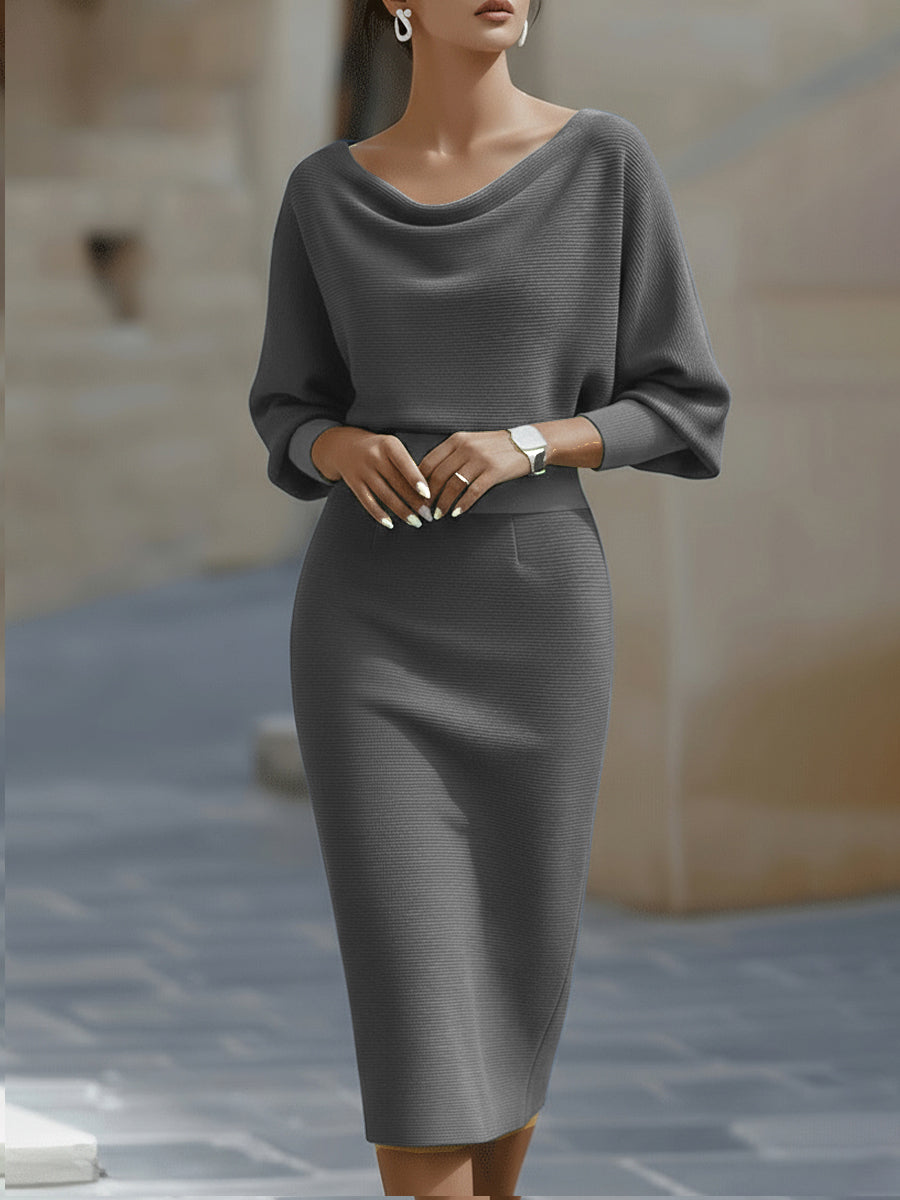 Amyy - Vestido Midi Elegante De Manga Comprida
