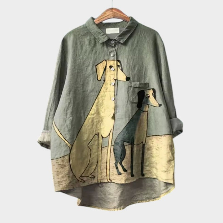 Dovile - Blusa Elegante Com Estampa de Cachorro
