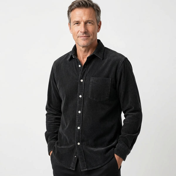 Heshan - Camisa de Veludo Cotelê Com Botões