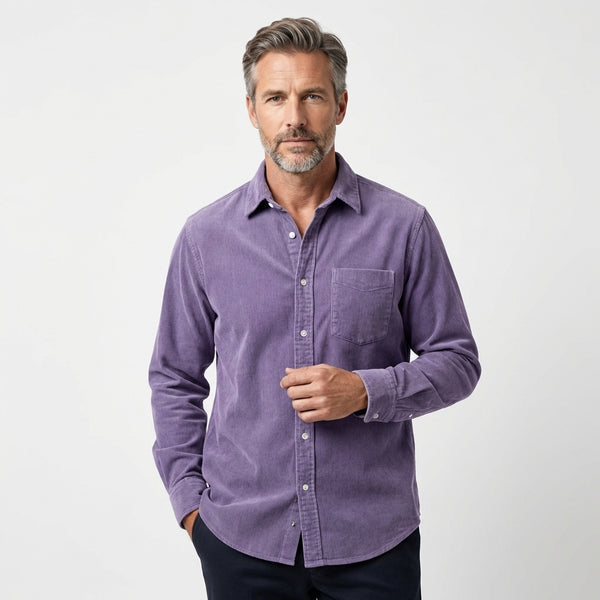 Heshan - Camisa de Veludo Cotelê Com Botões