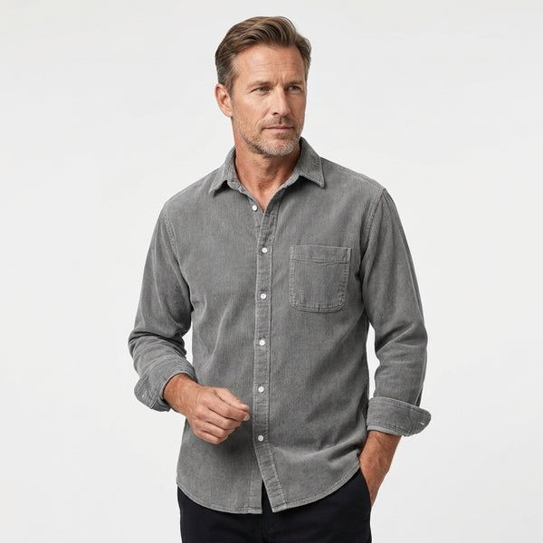 Heshan - Camisa de Veludo Cotelê Com Botões