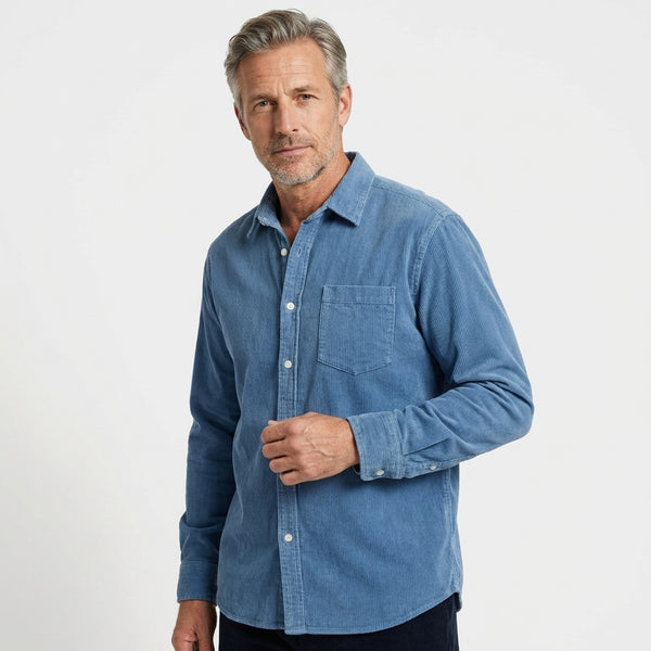 Heshan - Camisa de Veludo Cotelê Com Botões