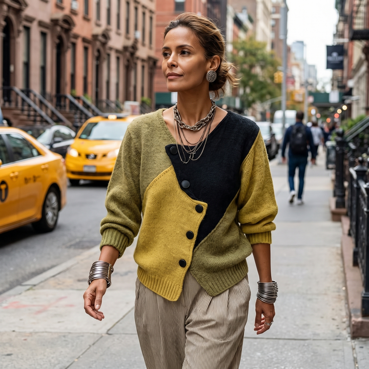Lizana - Camisola De Malha Assimétrica Com Blocos De Cor