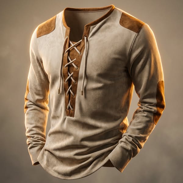 Kruno - Camisa Henley Em Camurça Sintética