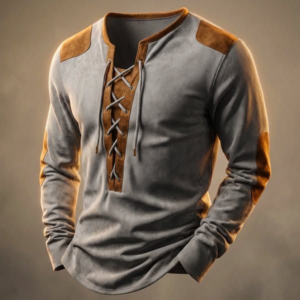 Kruno - Camisa Henley Em Camurça Sintética