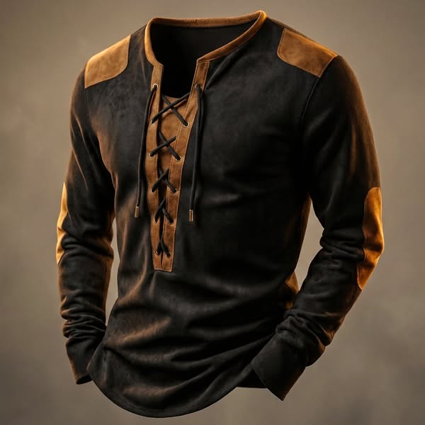 Kruno - Camisa Henley Em Camurça Sintética