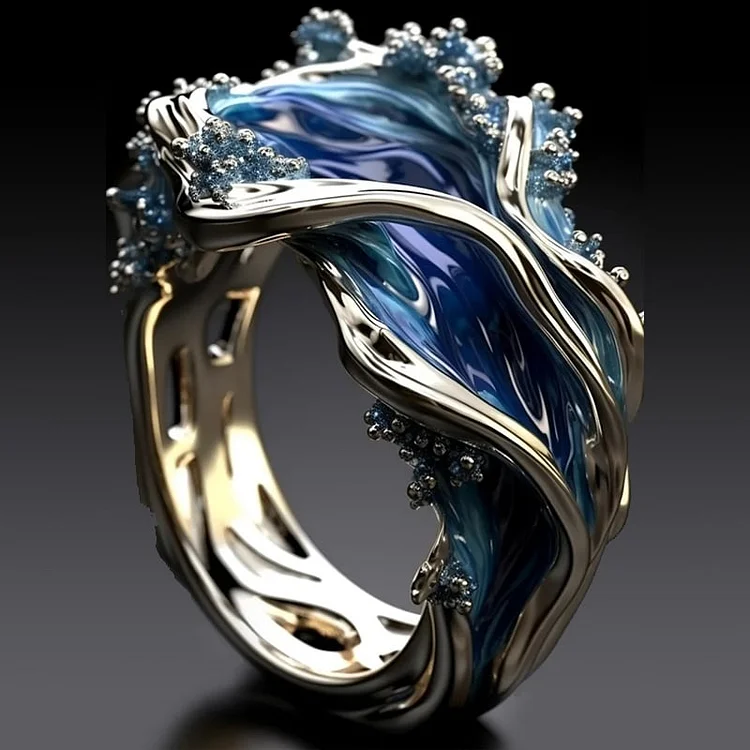 Leizuri - Anel Vintage Em Ouro Com Motivo De Ondas Do Mar