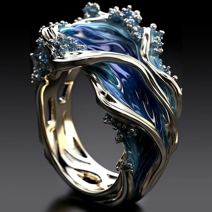 Leizuri - Anel Vintage Em Ouro Com Motivo De Ondas Do Mar