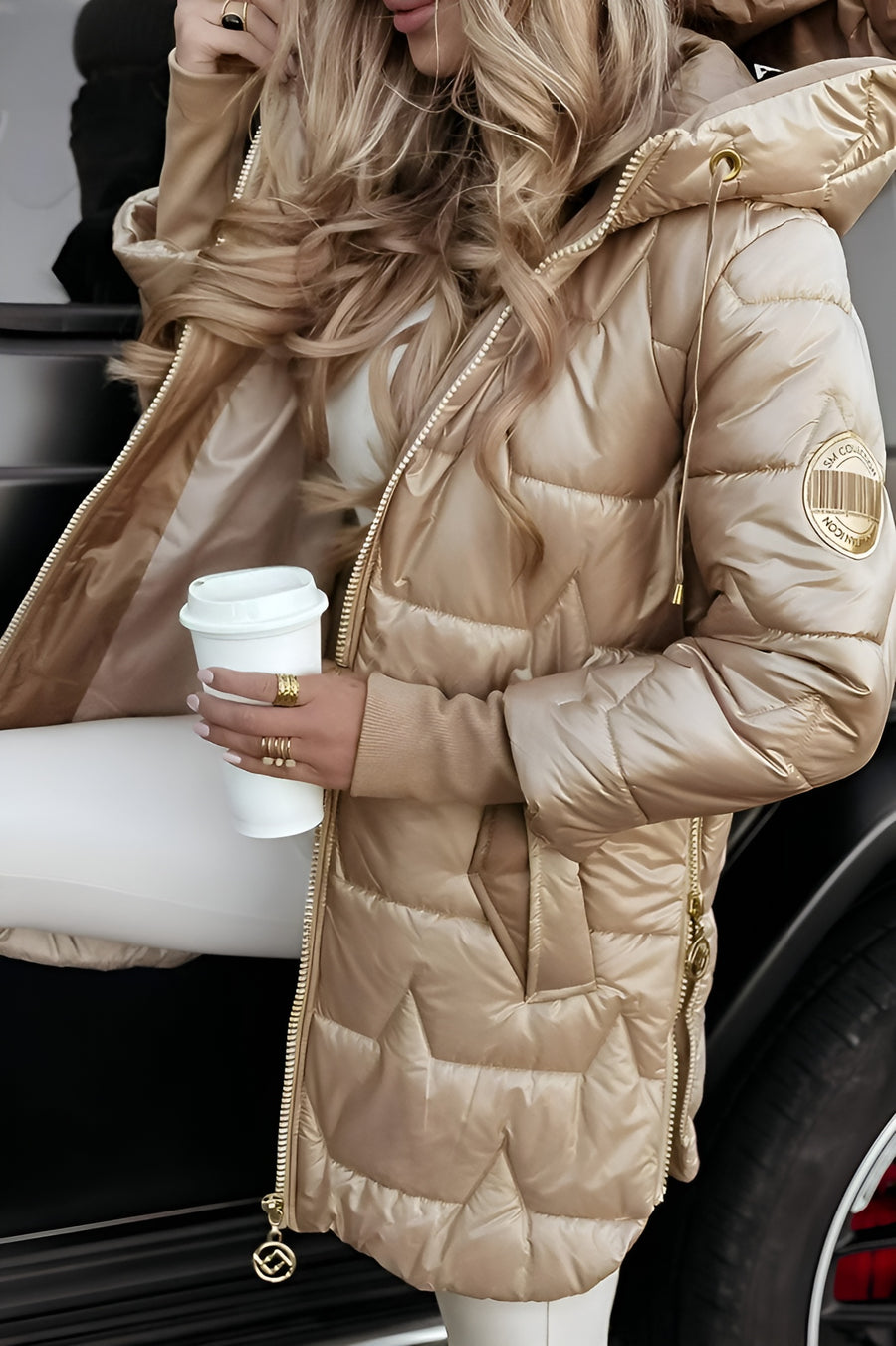 Mageina - Casaco De Inverno Elegante Com Capuz E Acolchoado