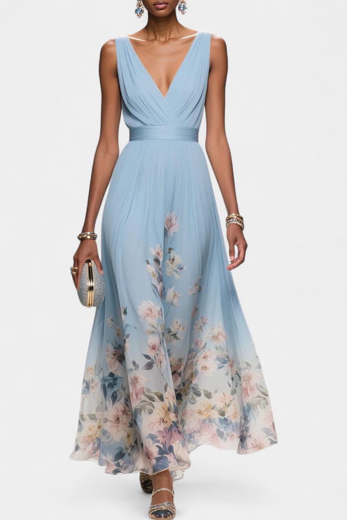 Saulina - Vestido Maxi Sem Mangas Com Padrão Floral