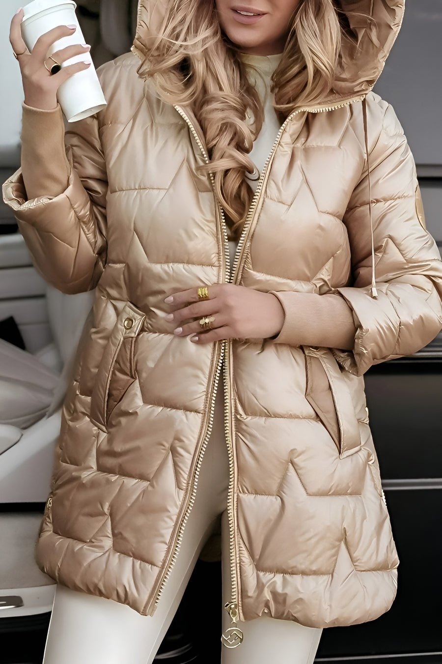 Mageina - Casaco De Inverno Elegante Com Capuz E Acolchoado