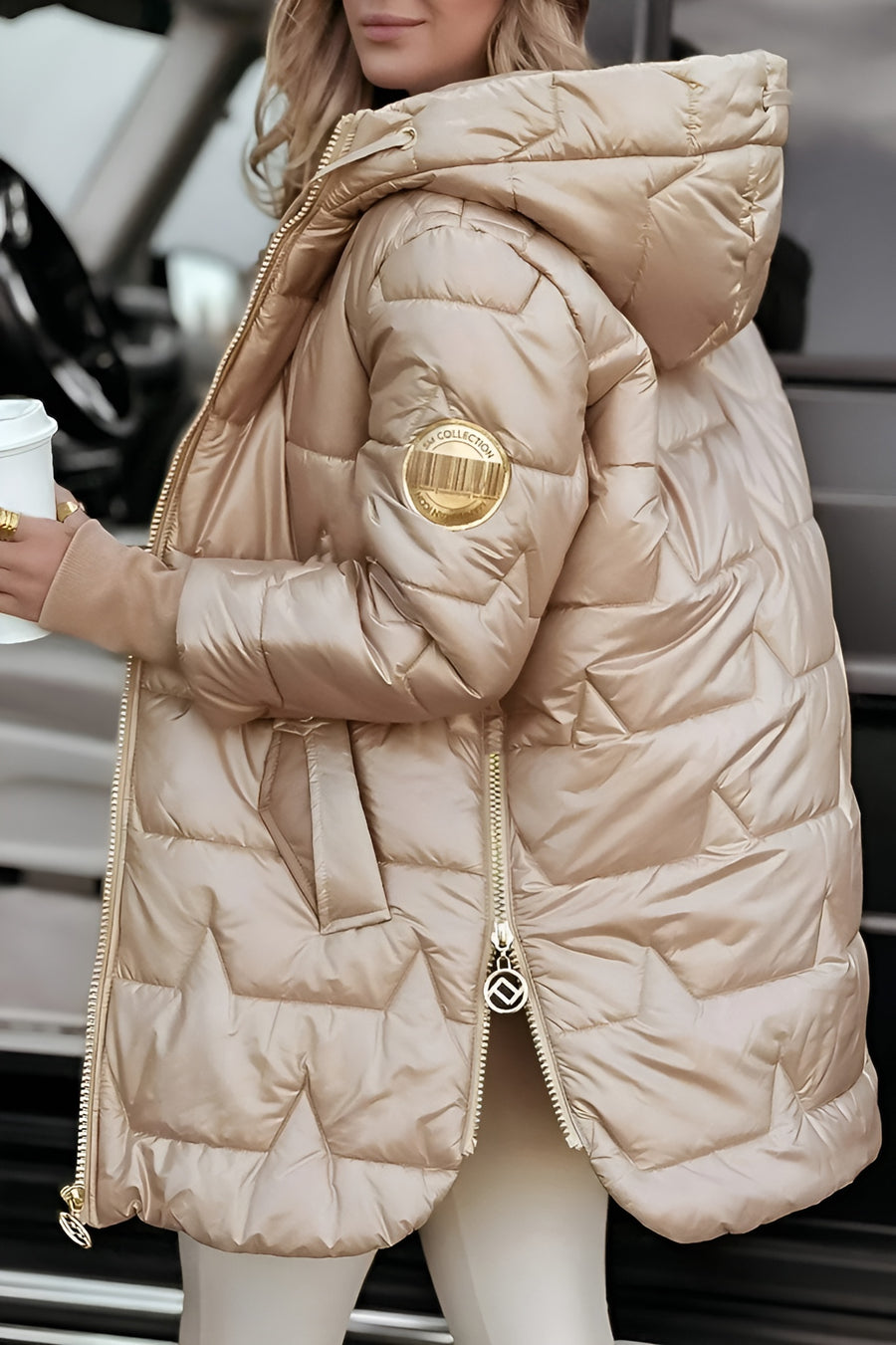 Mageina - Casaco De Inverno Elegante Com Capuz E Acolchoado