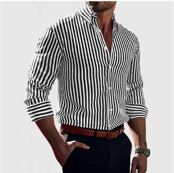 Mormon - Camisa Casual com Botões e Riscas