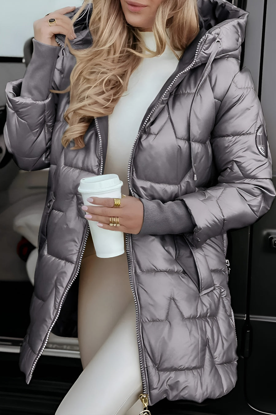 Mageina - Casaco De Inverno Elegante Com Capuz E Acolchoado