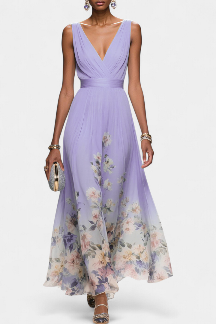 Saulina - Vestido Maxi Sem Mangas Com Padrão Floral