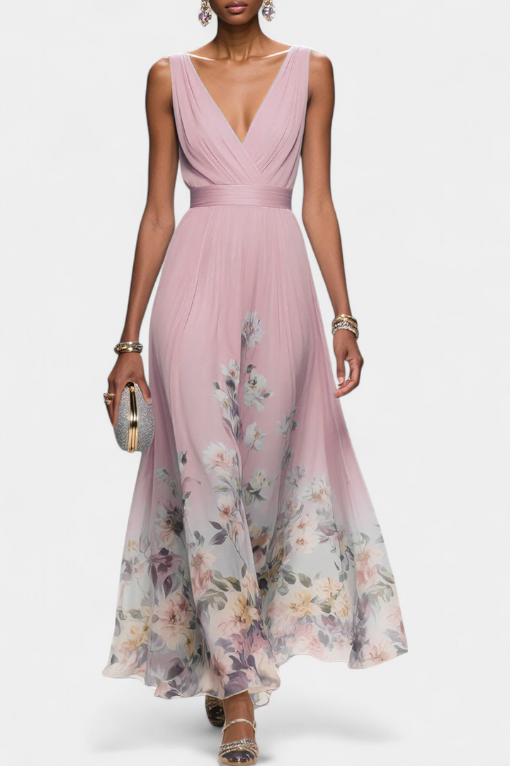 Saulina - Vestido Maxi Sem Mangas Com Padrão Floral