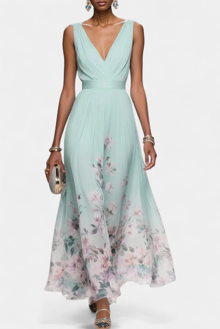 Saulina - Vestido Maxi Sem Mangas Com Padrão Floral