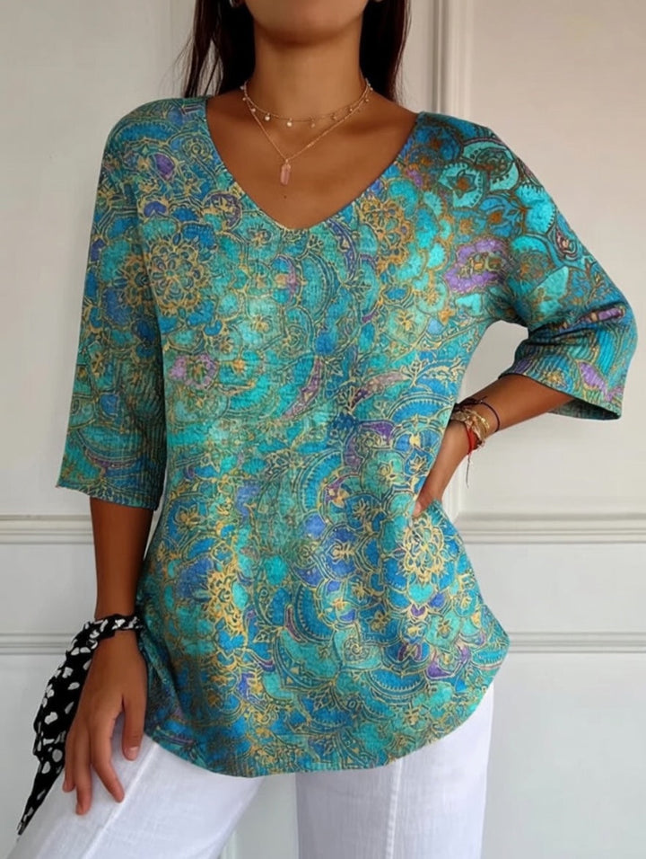 Rezilia - Blusa Esvoaçante Com Estampado Requintado