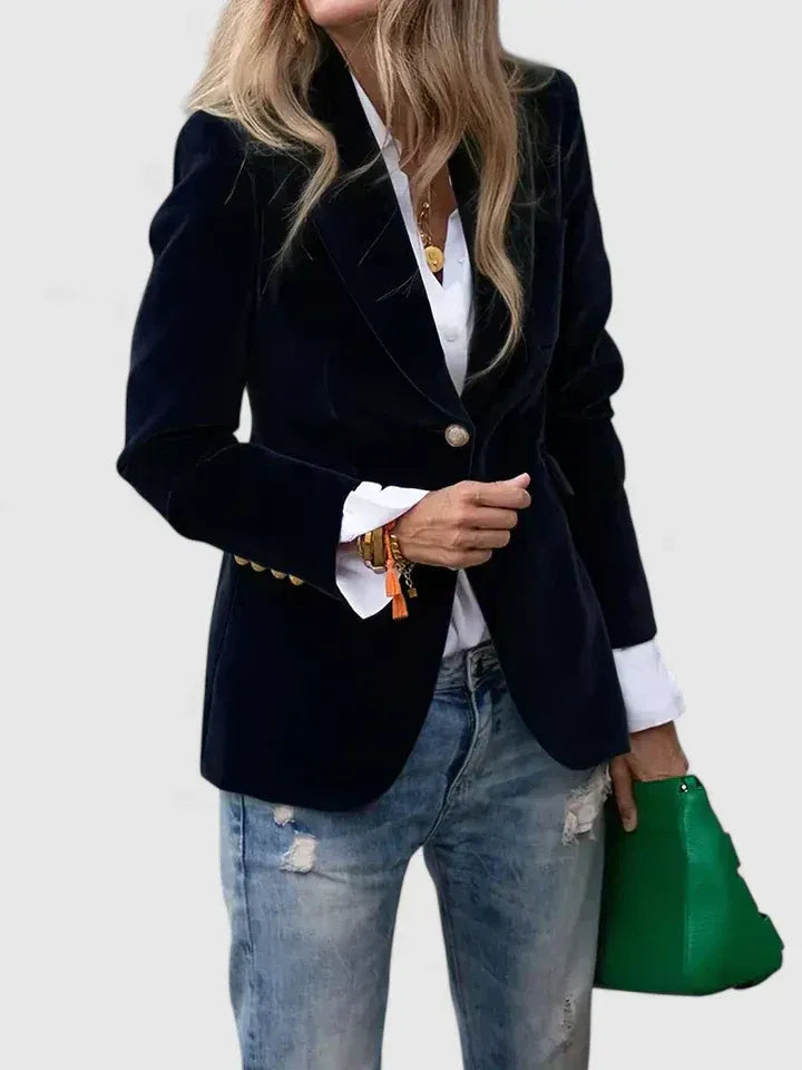 Dagmara - Blazer De Veludo De Botões Simples